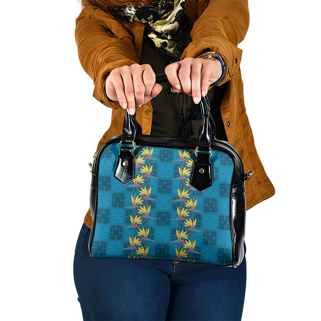 Hawaii Waikiki King Shoulder Handbag Blue Quilt With Pua Manu