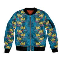 Hawaii Waikiki King Sleeve Zip Bomber Jacket Blue Quilt With Pua Manu LT05 Unisex Blue - Polynesian Pride