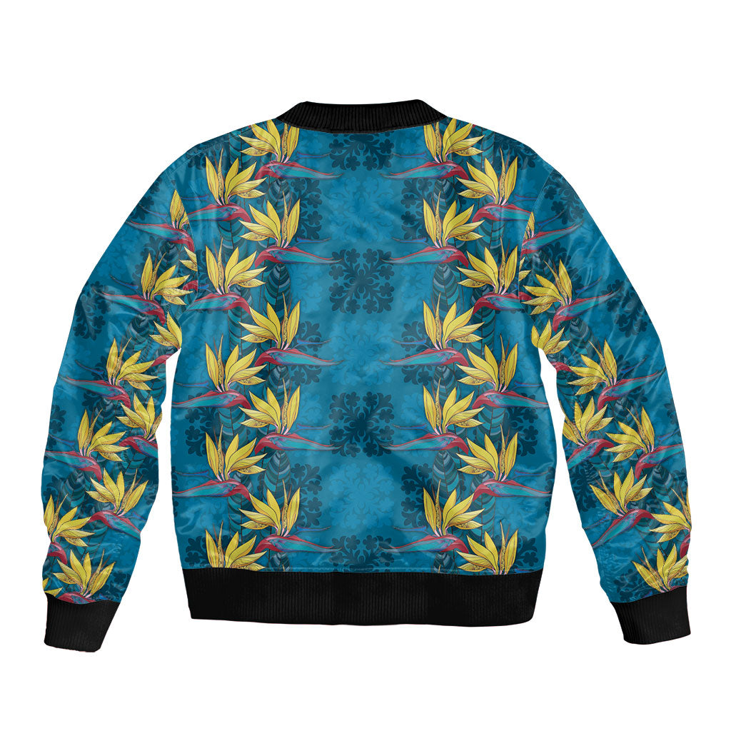 Hawaii Waikiki King Sleeve Zip Bomber Jacket Blue Quilt With Pua Manu LT05 - Polynesian Pride
