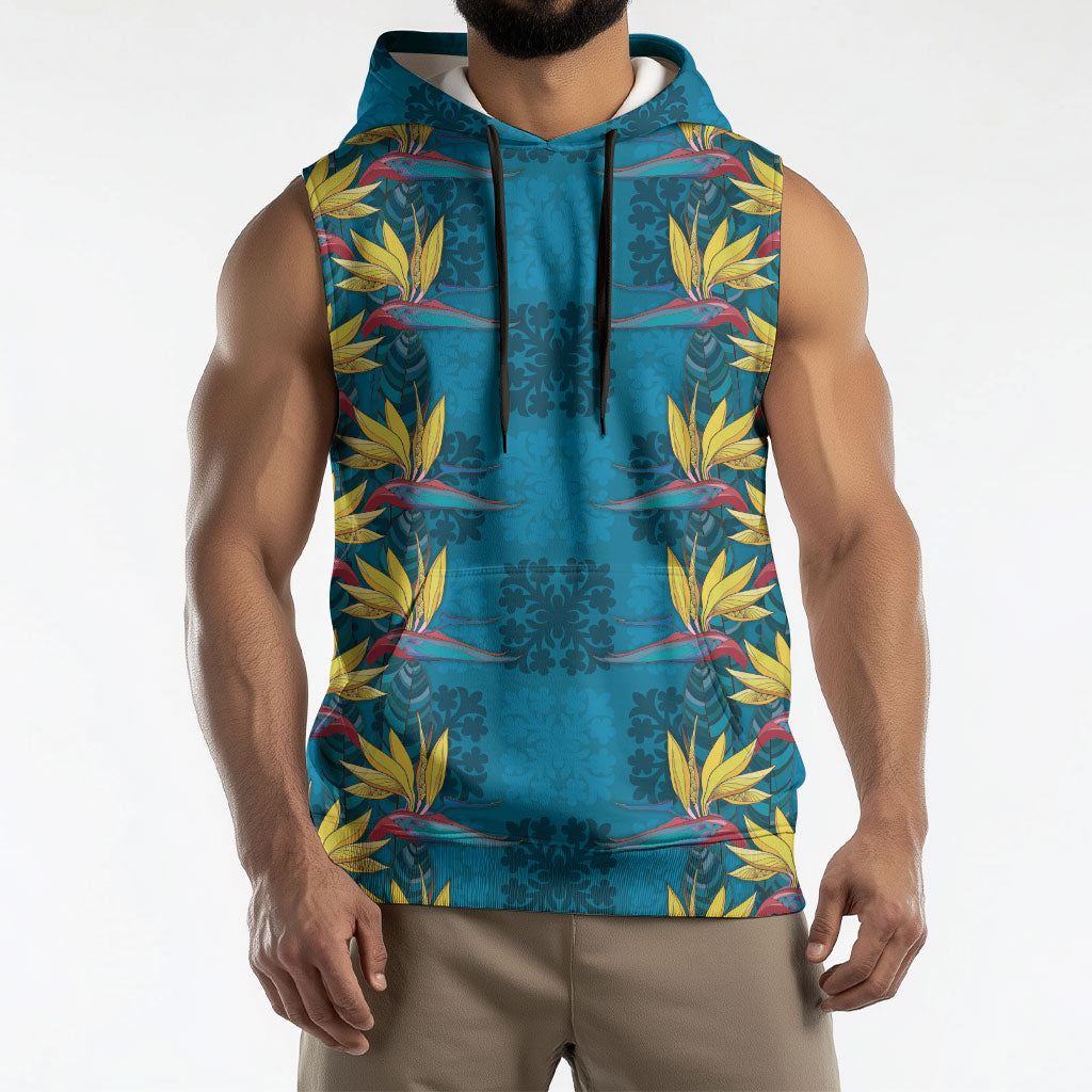 Hawaii Waikiki King Sleeveless Hoodie Blue Quilt With Pua Manu LT05 - Polynesian Pride