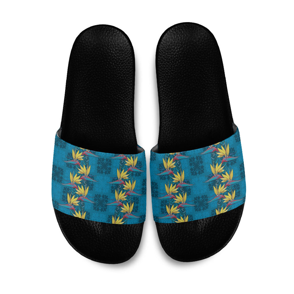Hawaii Waikiki King Slide Sandals Blue Quilt With Pua Manu LT05 Blue - Polynesian Pride