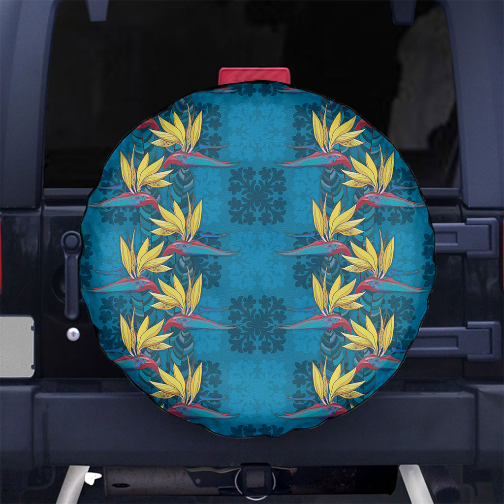 Hawaii Waikiki King Spare Tire Cover Blue Quilt With Pua Manu LT05 No hole Blue - Polynesian Pride