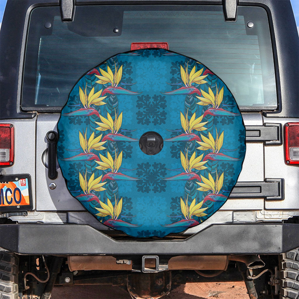 Hawaii Waikiki King Spare Tire Cover Blue Quilt With Pua Manu LT05 Blue - Polynesian Pride