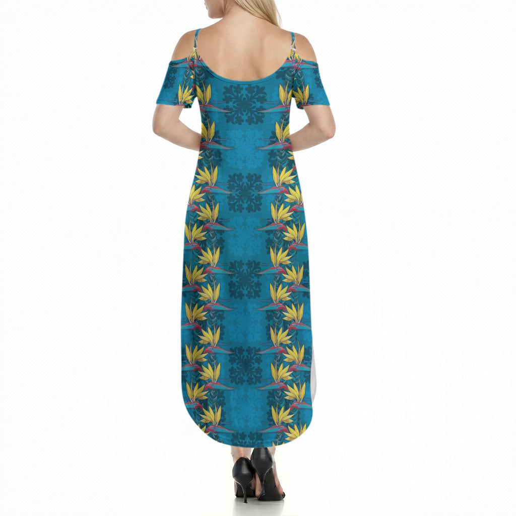 Hawaii Waikiki King Summer Maxi Dress Blue Quilt With Pua Manu LT05 - Polynesian Pride