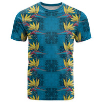 Hawaii Waikiki King T Shirt Blue Quilt With Pua Manu LT05 Blue - Polynesian Pride
