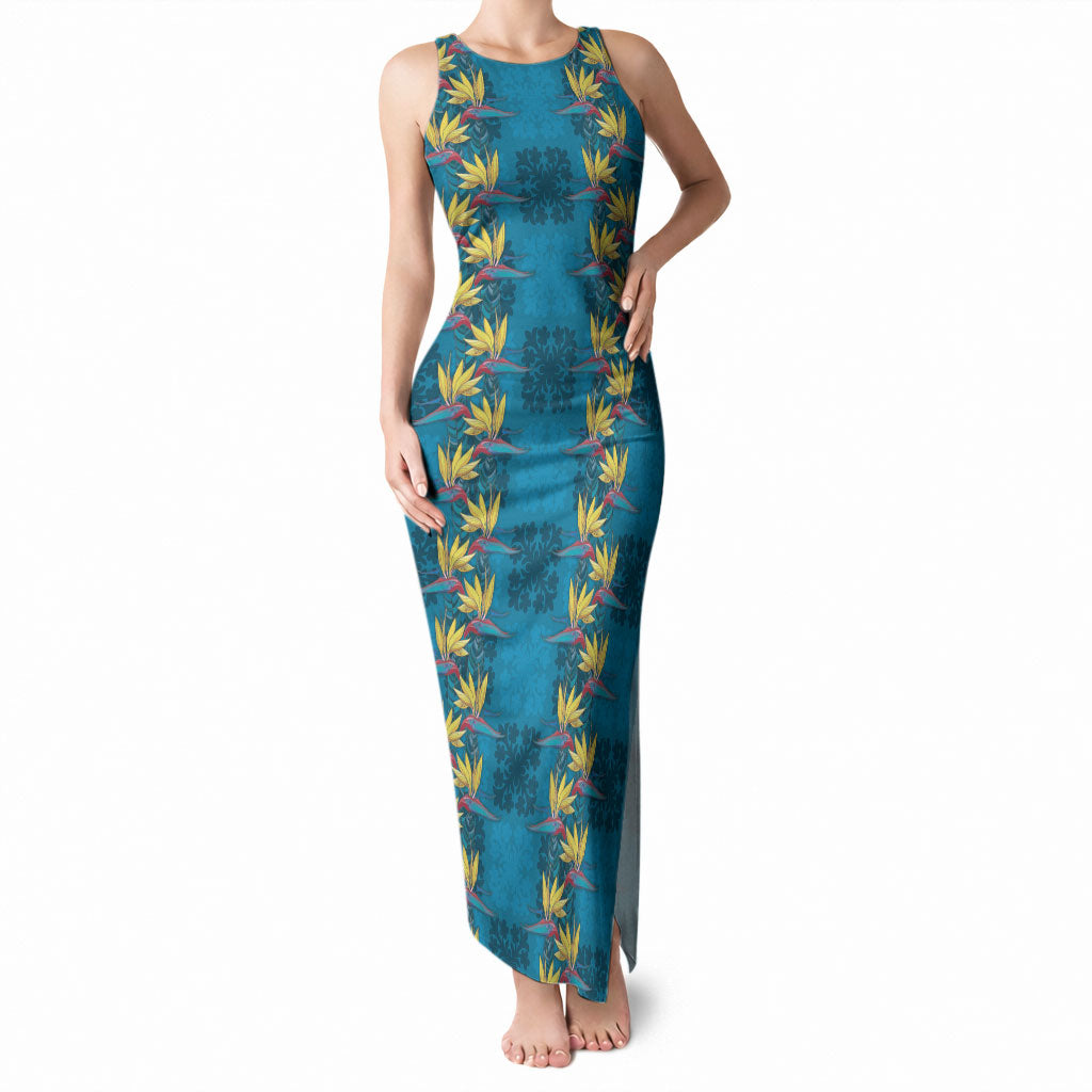 Hawaii Waikiki King Tank Maxi Dress Blue Quilt With Pua Manu LT05 Women Blue - Polynesian Pride