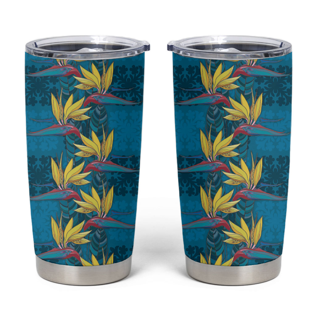 Hawaii Waikiki King Tumbler Cup Blue Quilt With Pua Manu LT05 Blue - Polynesian Pride