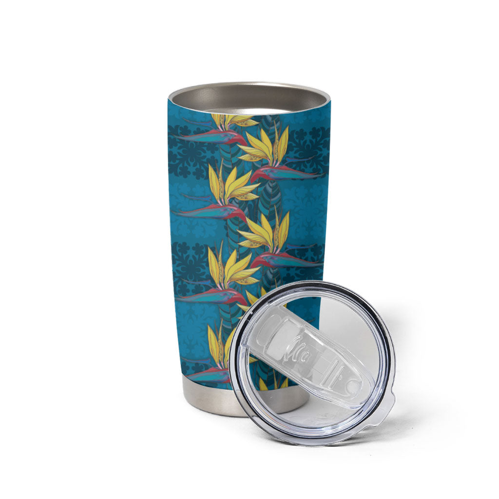 Hawaii Waikiki King Tumbler Cup Blue Quilt With Pua Manu LT05 - Polynesian Pride