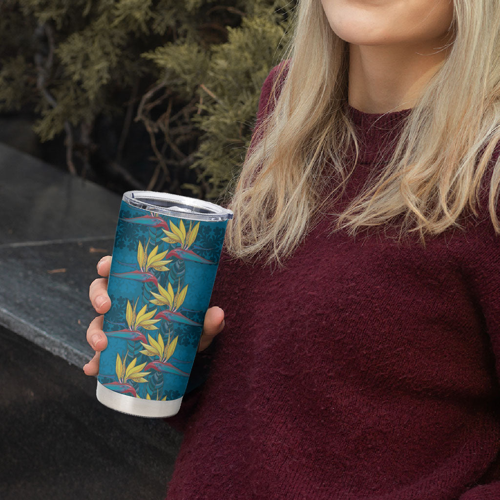 Hawaii Waikiki King Tumbler Cup Blue Quilt With Pua Manu LT05 - Polynesian Pride