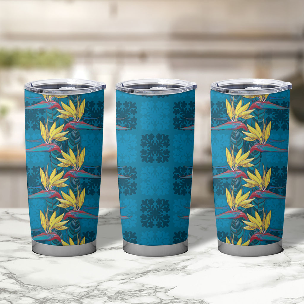 Hawaii Waikiki King Tumbler Cup Blue Quilt With Pua Manu LT05 - Polynesian Pride