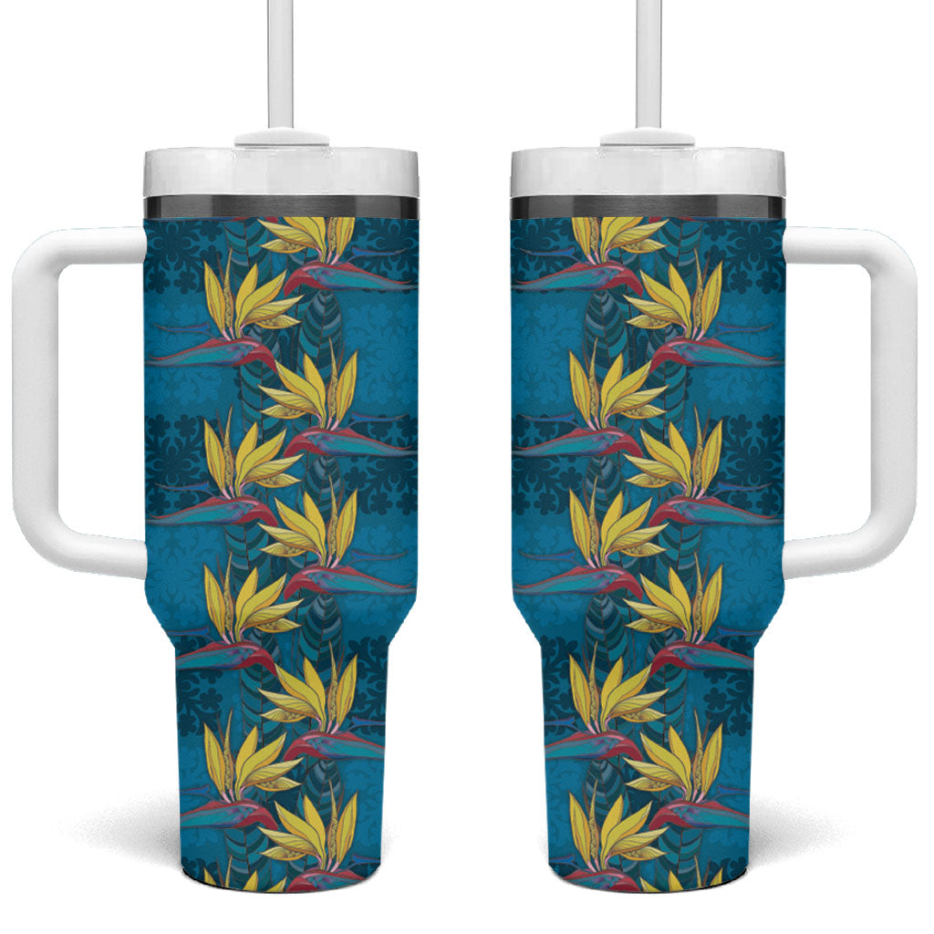 Hawaii Waikiki King Tumbler With Handle Blue Quilt With Pua Manu LT05 One Size: 40 oz Blue - Polynesian Pride