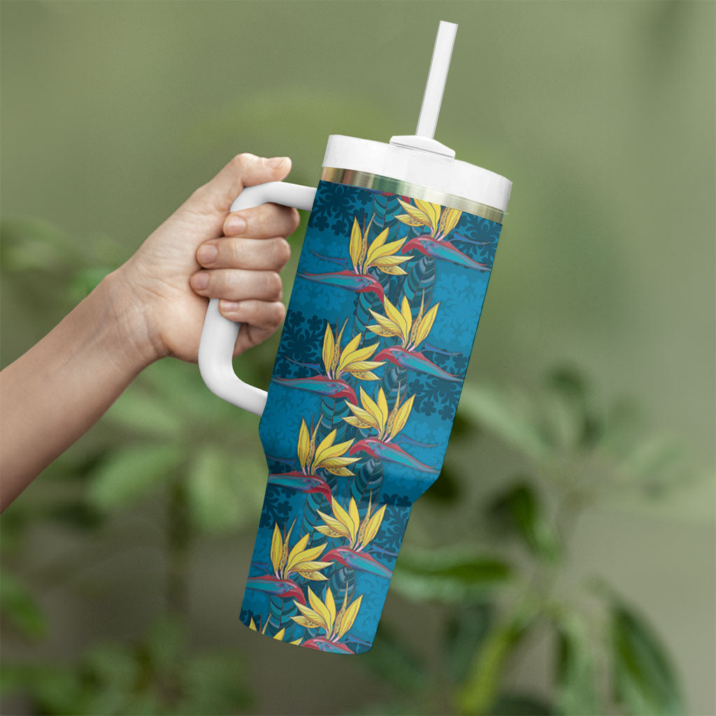 Hawaii Waikiki King Tumbler With Handle Blue Quilt With Pua Manu LT05 - Polynesian Pride