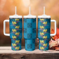 Hawaii Waikiki King Tumbler With Handle Blue Quilt With Pua Manu LT05 - Polynesian Pride