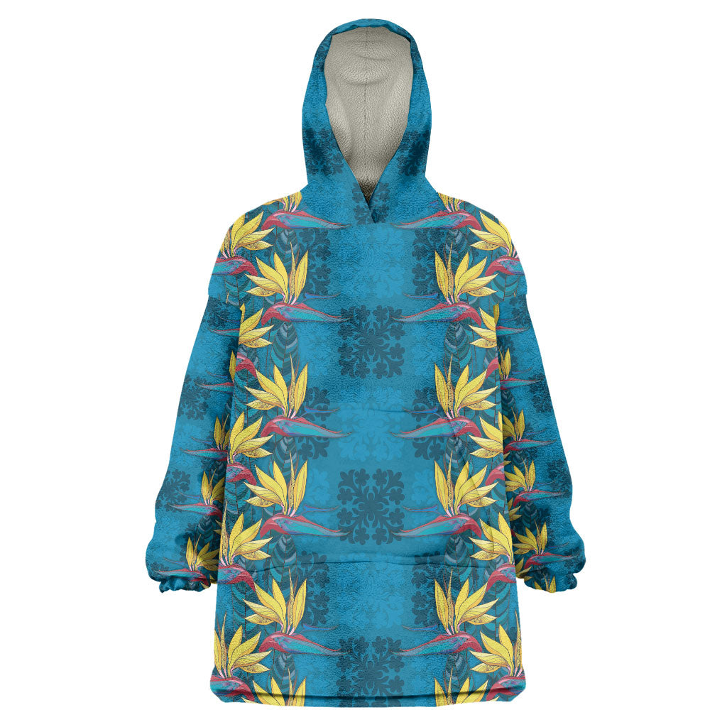 Hawaii Waikiki King Wearable Blanket Hoodie Blue Quilt With Pua Manu
