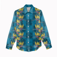 Hawaii Waikiki King Women Casual Shirt Blue Quilt With Pua Manu LT05 - Polynesian Pride