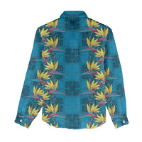 Hawaii Waikiki King Women Casual Shirt Blue Quilt With Pua Manu LT05 - Polynesian Pride