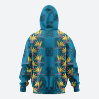 Hawaii Waikiki King Zip Hoodie Blue Quilt With Pua Manu LT05 - Polynesian Pride