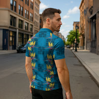 Hawaii Waikiki King Zipper Polo Shirt Blue Quilt With Pua Manu LT05 - Polynesian Pride