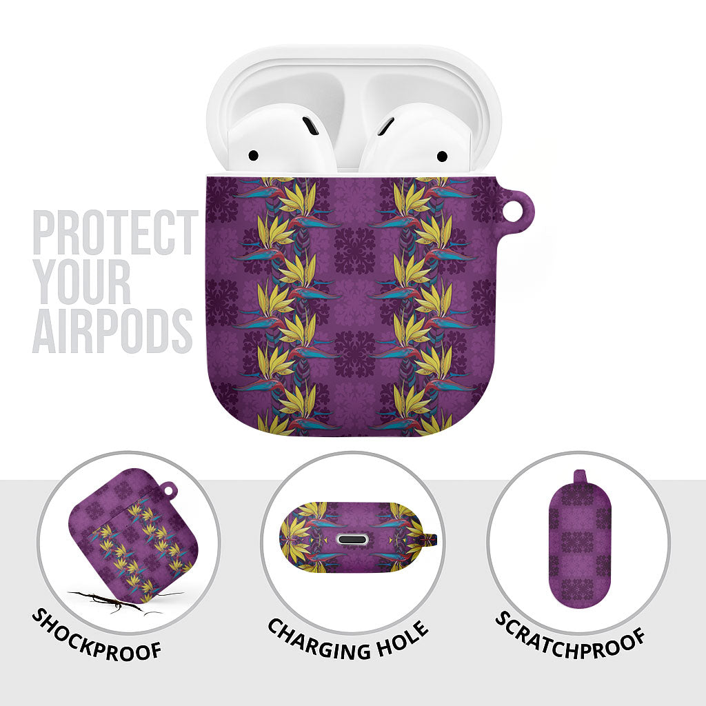 Hawaii Waikiki King AirPods Case Purple Quilt With Pua Manu LT05 - Polynesian Pride