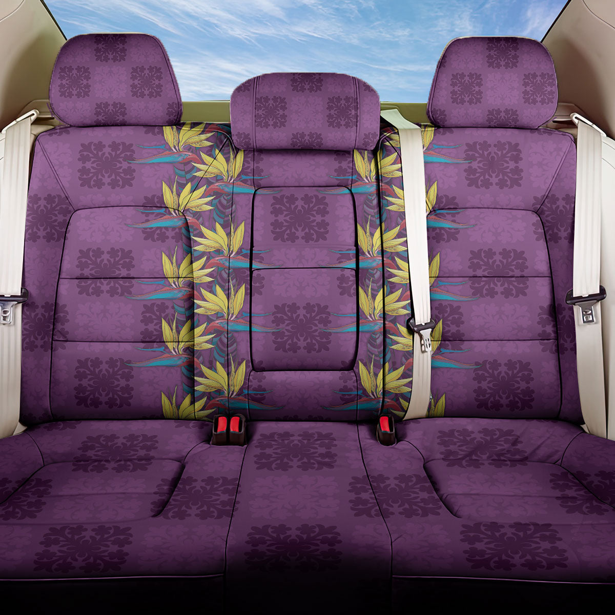 Hawaii Waikiki King Back Car Seat Cover Purple Quilt With Pua Manu LT05 One Size Purple - Polynesian Pride
