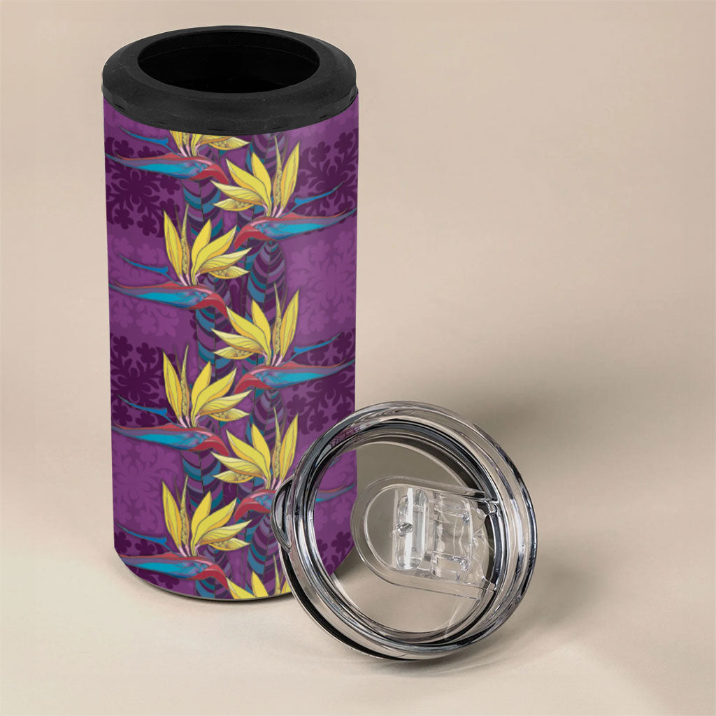 Hawaii Waikiki King 4 in 1 Can Cooler Tumbler Purple Quilt With Pua Manu LT05 - Polynesian Pride