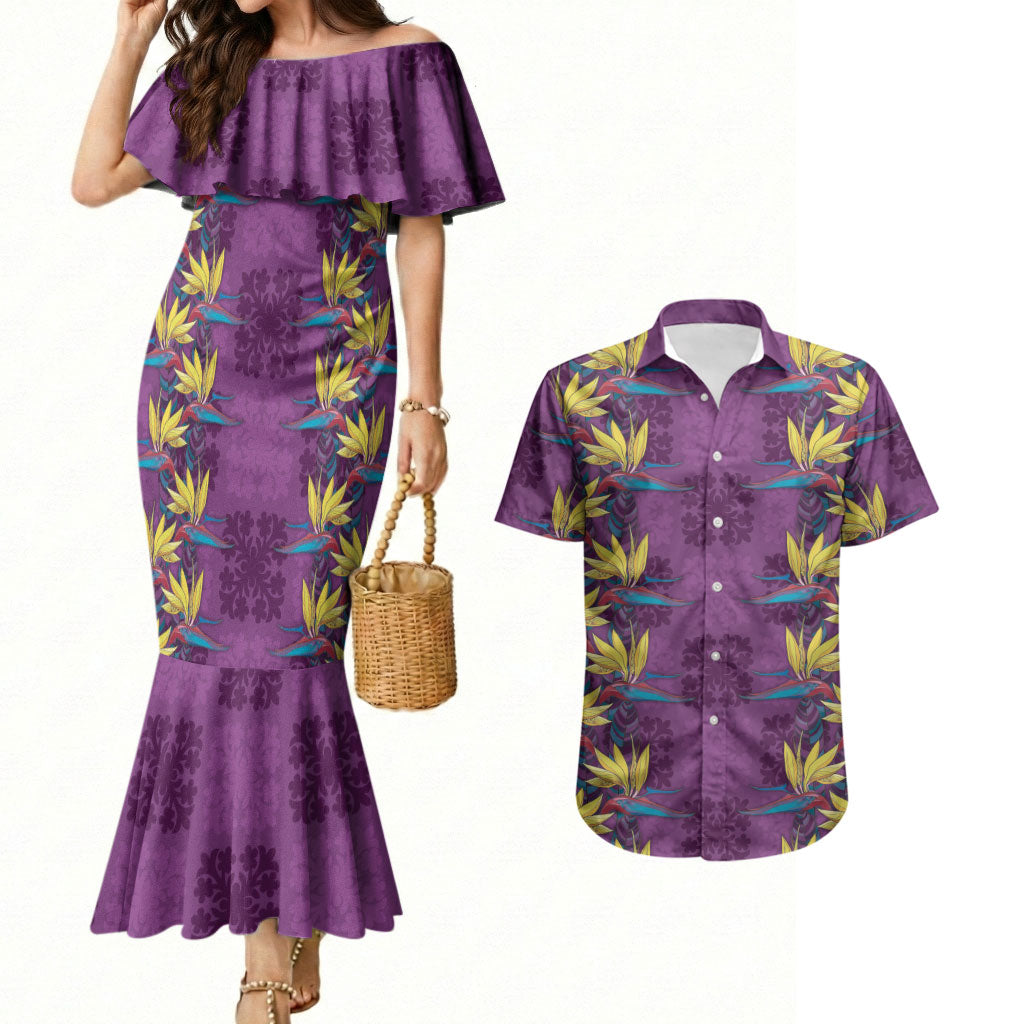 Hawaii Waikiki King Couples Matching Mermaid Dress and Hawaiian Shirt Purple Quilt With Pua Manu LT05 Purple - Polynesian Pride