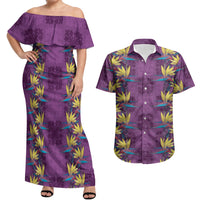Hawaii Waikiki King Couples Matching Off Shoulder Maxi Dress and Hawaiian Shirt Purple Quilt With Pua Manu LT05 Purple - Polynesian Pride