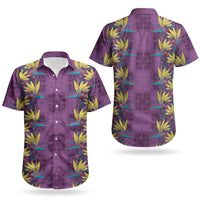 Hawaii Waikiki King Couples Matching Off Shoulder Maxi Dress and Hawaiian Shirt Purple Quilt With Pua Manu LT05 - Polynesian Pride