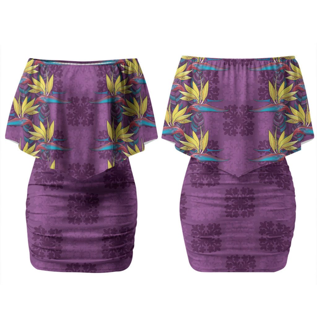 Hawaii Waikiki King Couples Matching Off Shoulder Short Dress and Hawaiian Shirt Purple Quilt With Pua Manu LT05 - Polynesian Pride