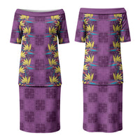 Hawaii Waikiki King Couples Matching Puletasi and Long Sleeve Button Shirt Purple Quilt With Pua Manu LT05 - Polynesian Pride