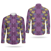 Hawaii Waikiki King Couples Matching Short Sleeve Bodycon Dress and Long Sleeve Button Shirt Purple Quilt With Pua Manu LT05 - Polynesian Pride