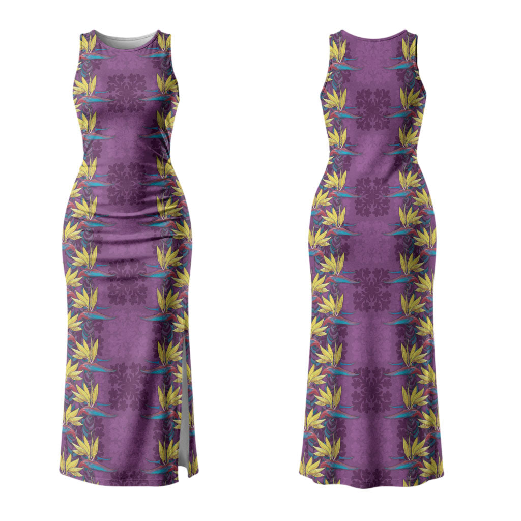Hawaii Waikiki King Couples Matching Tank Maxi Dress and Hawaiian Shirt Purple Quilt With Pua Manu LT05 - Polynesian Pride