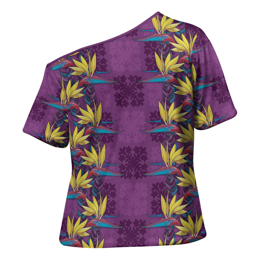 Hawaii Waikiki King Cross Shoulder Shirt Purple Quilt With Pua Manu LT05 - Polynesian Pride