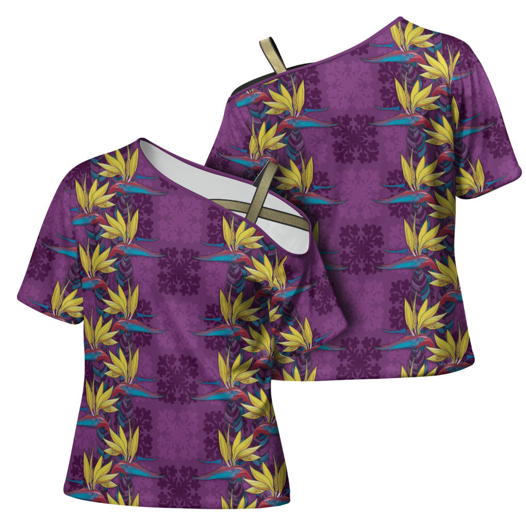 Hawaii Waikiki King Cross Shoulder Shirt Purple Quilt With Pua Manu LT05 - Polynesian Pride