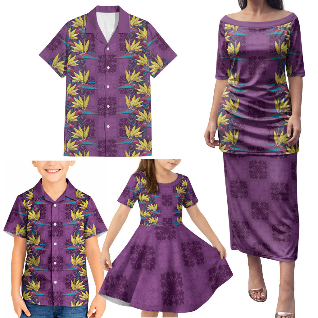 Hawaii Waikiki King Family Matching Puletasi and Hawaiian Shirt Purple Quilt With Pua Manu LT05 - Polynesian Pride