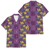Hawaii Waikiki King Family Matching Tank Maxi Dress and Hawaiian Shirt Purple Quilt With Pua Manu LT05 Dad's Shirt - Short Sleeve Purple - Polynesian Pride