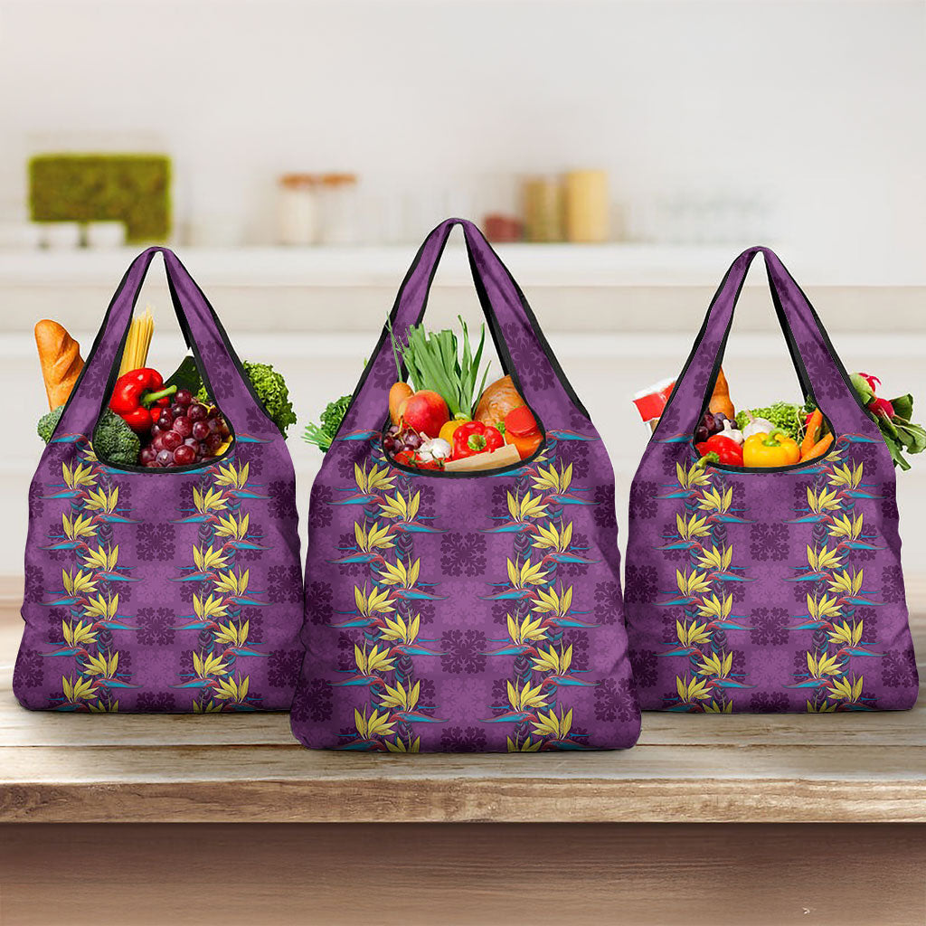 Hawaii Waikiki King Grocery Bag Purple Quilt With Pua Manu LT05 3-pack One Size Purple - Polynesian Pride