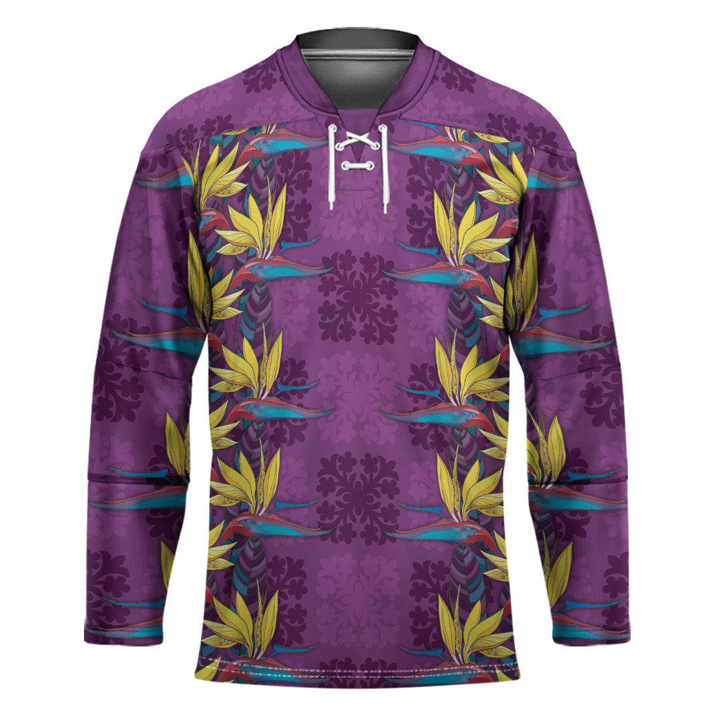 Hawaii Waikiki King Hockey Jersey Purple Quilt With Pua Manu