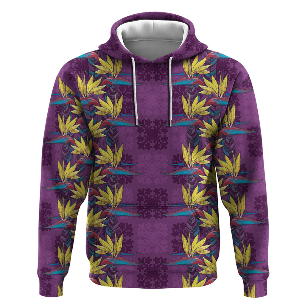 Hawaii Waikiki King Hoodie Purple Quilt With Pua Manu