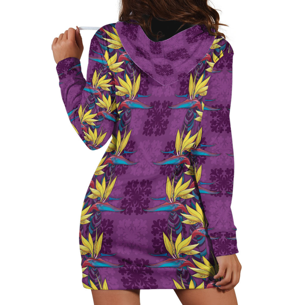 Hawaii Waikiki King Hoodie Dress Purple Quilt With Pua Manu LT05 - Polynesian Pride