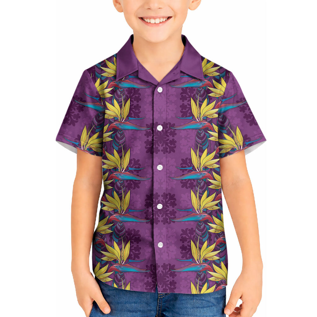 Hawaii Waikiki King Kid Hawaiian Shirt Purple Quilt With Pua Manu LT05 Kid Purple - Polynesian Pride