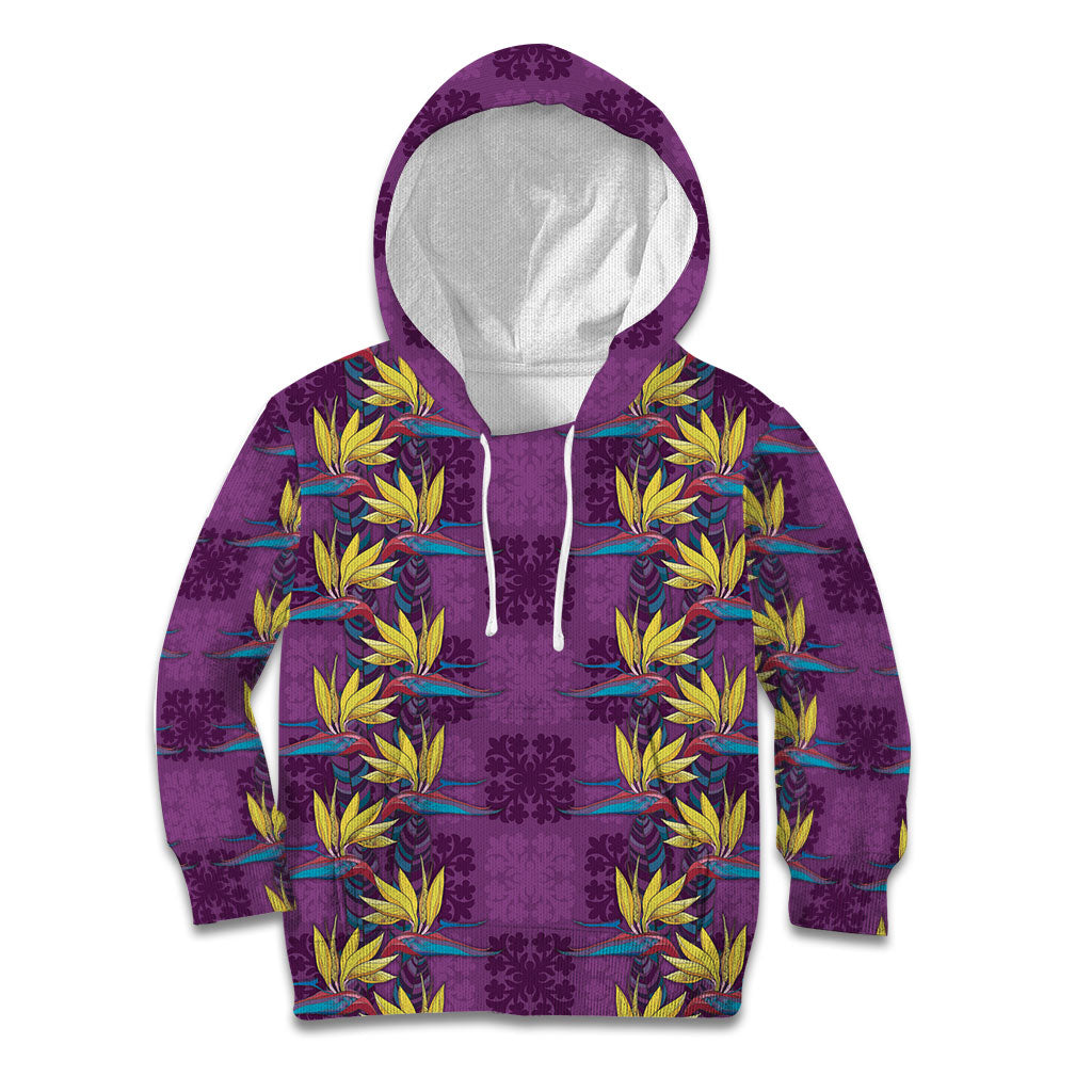 Hawaii Waikiki King Kid Hoodie Purple Quilt With Pua Manu LT05 Hoodie Purple - Polynesian Pride