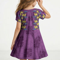 Hawaii Waikiki King Kid Short Sleeve Dress Purple Quilt With Pua Manu LT05 - Polynesian Pride