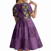 Hawaii Waikiki King Kid Short Sleeve Dress Purple Quilt With Pua Manu LT05 - Polynesian Pride