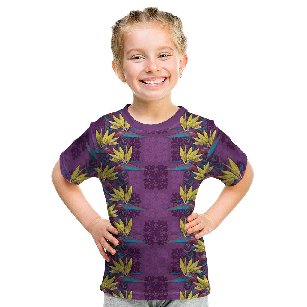 Hawaii Waikiki King Kid T Shirt Purple Quilt With Pua Manu LT05 Purple - Polynesian Pride