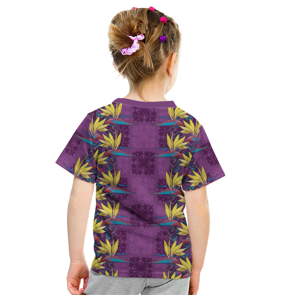 Hawaii Waikiki King Kid T Shirt Purple Quilt With Pua Manu LT05 - Polynesian Pride