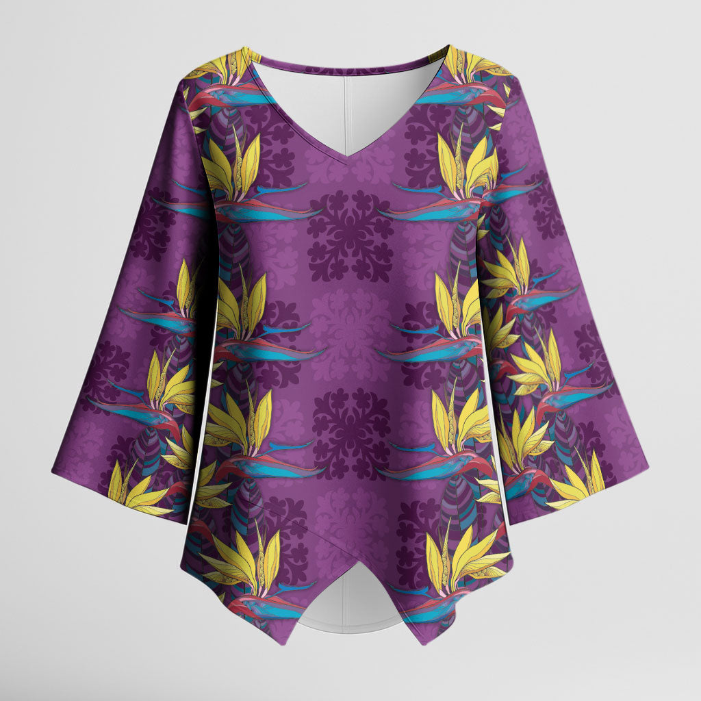 Hawaii Waikiki King Kimono Sleeve Blouse Purple Quilt With Pua Manu LT05 Female Purple - Polynesian Pride