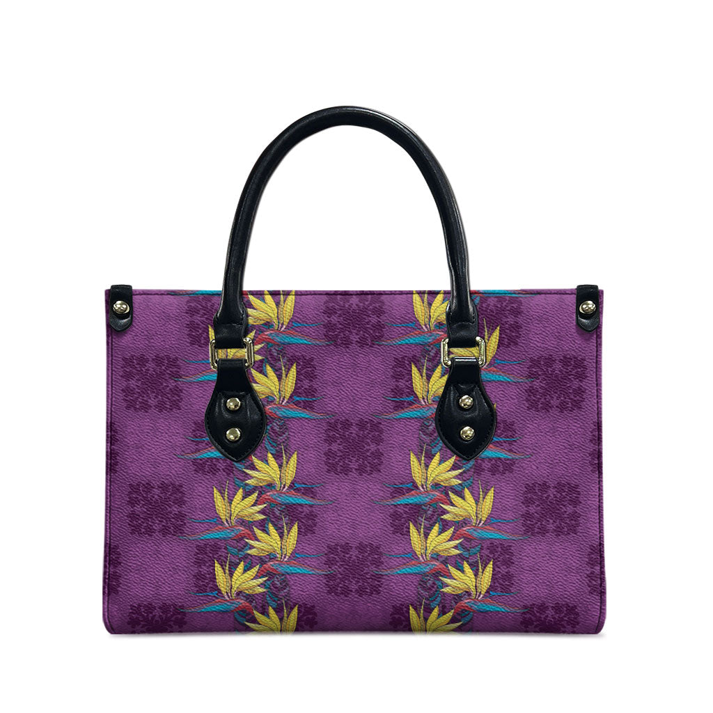 Hawaii Waikiki King Leather Bag Purple Quilt With Pua Manu LT05 - Polynesian Pride