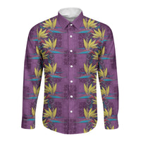 Hawaii Waikiki King Long Sleeve Button Shirt Purple Quilt With Pua Manu LT05 Unisex Purple - Polynesian Pride