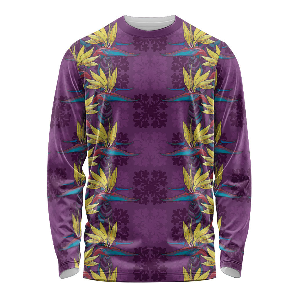 Hawaii Waikiki King Long Sleeve Shirt Purple Quilt With Pua Manu LT05 Unisex Purple - Polynesian Pride